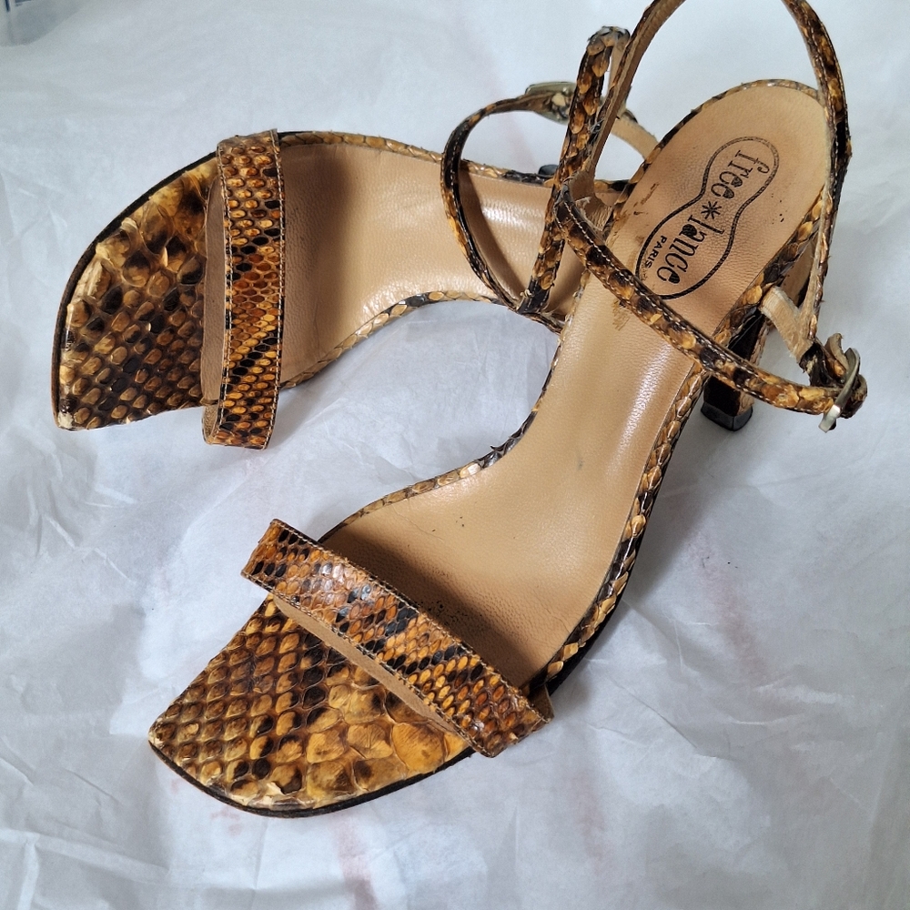 Snake-Print Strappy Heels